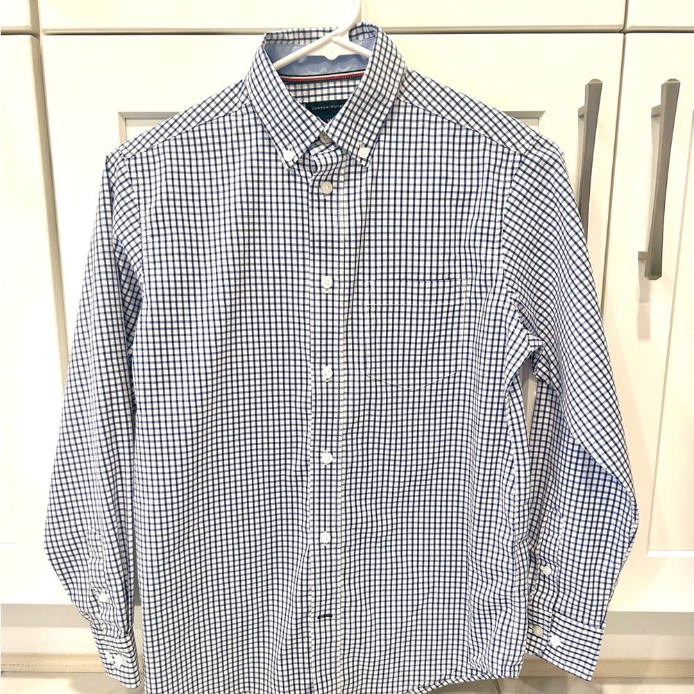 Boys l Blue and White Check Button-Down Tommy Hilfiger Shirt